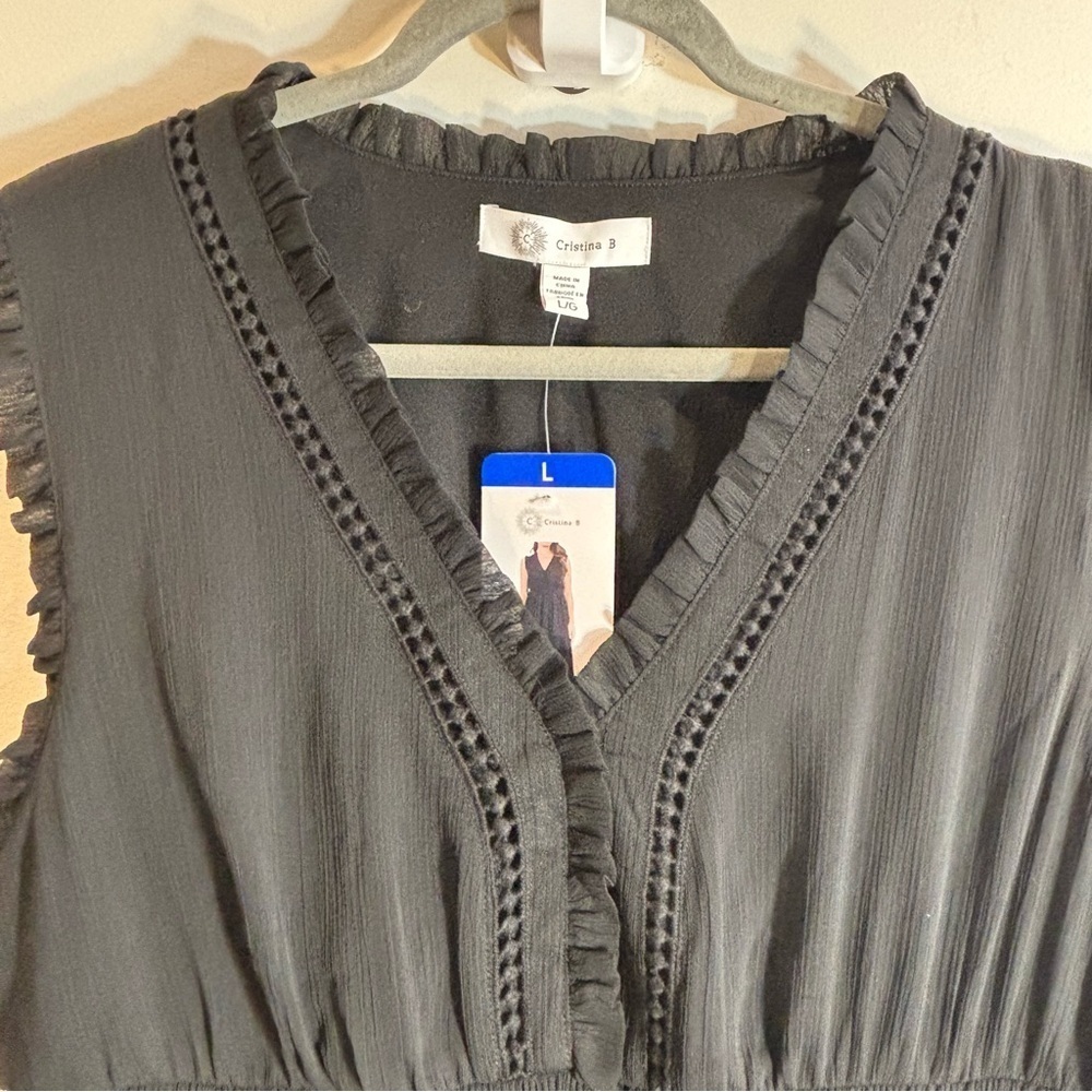 CHRISTINA B Sz L Maxi Dress Tiered Ruffled Sheer Lined Elastic Waist NEW W/ TAG - Picture 7 of 15